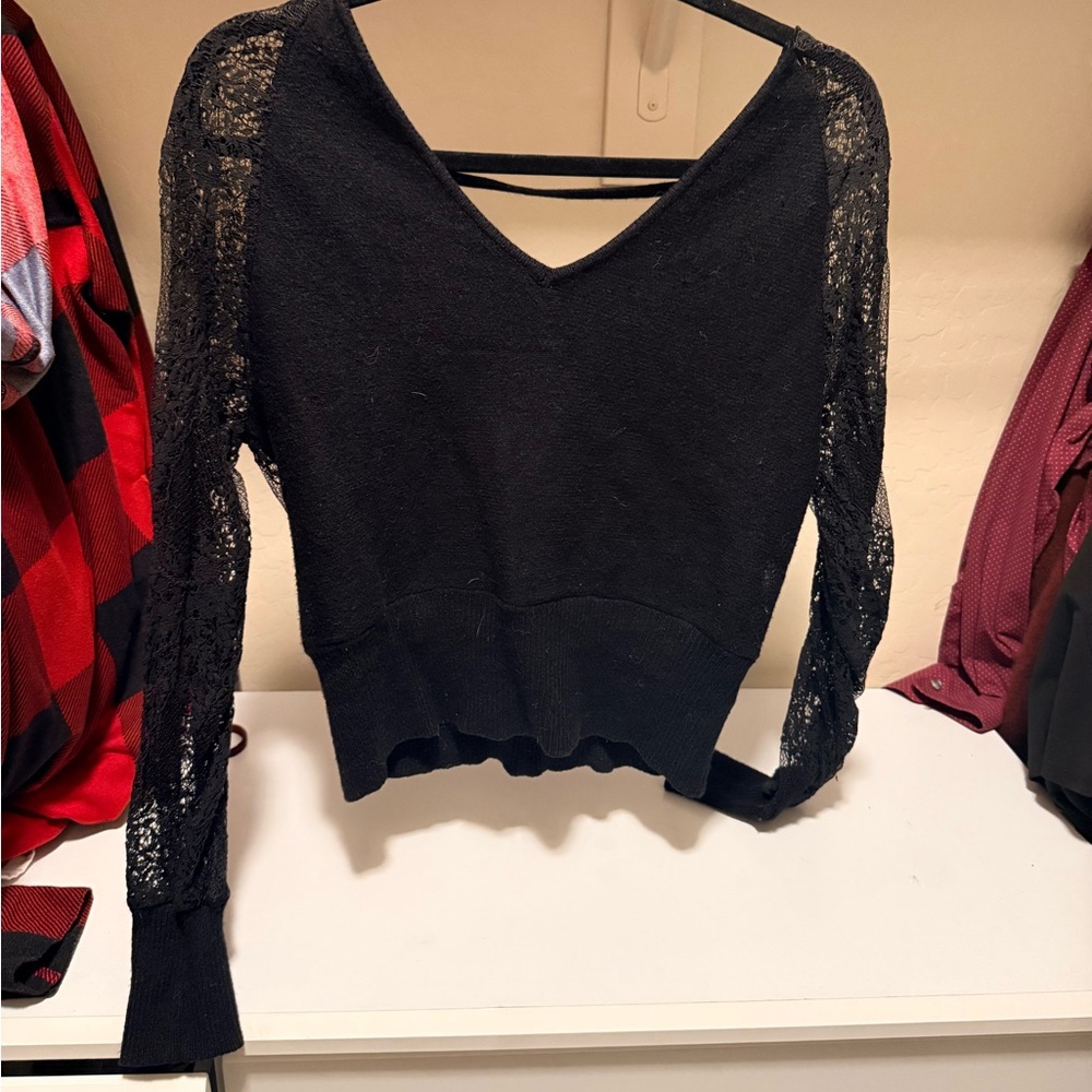 Black Lace Sleeve Sweater